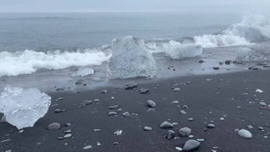 冰岛黑沙滩冬季海浪冰川