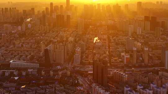 航拍辽宁沈阳城市风光日出空镜头