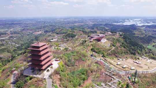 成都龙泉山城市森林公园丹景台丹景阁航拍视频素材模板下载