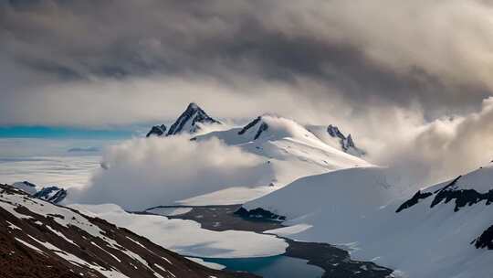 雪山云雾缭绕自然景观