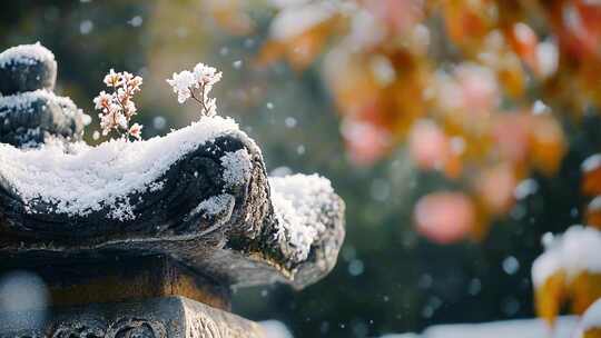 中国古代建筑 宫殿 梅花 雪景特写