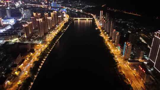 福建三明沙溪两岸城市夜景航拍