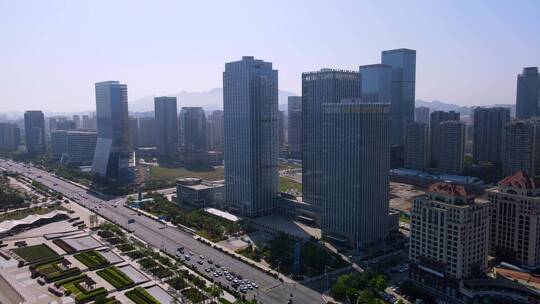 4K 航拍青岛西海岸新区现代建筑街景