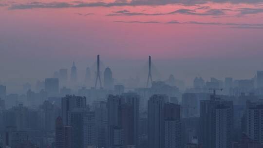 上海日出日落航拍 带城市建筑剪影