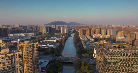 杭州拱墅区上塘河沿河深秋夕阳