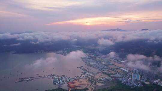 福建霞浦海湾渔村日落风景航拍