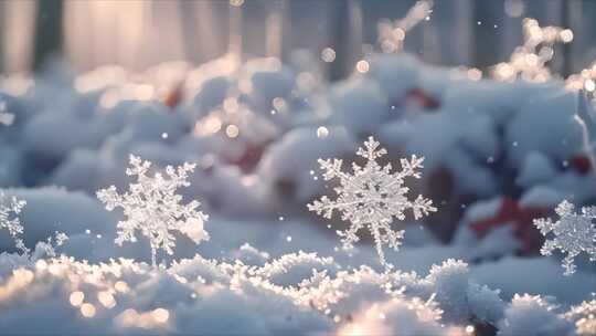 冬天雪花雪景下雪天冰晶雪花特写空镜头唯美