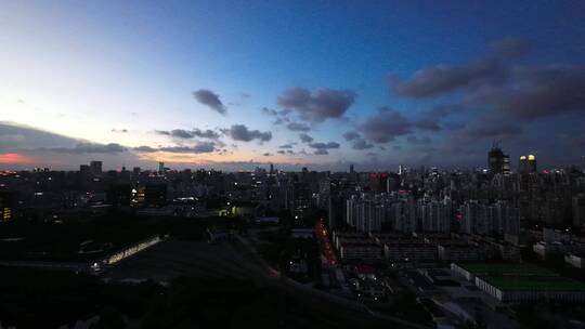 下海城市傍晚亮灯延时航拍