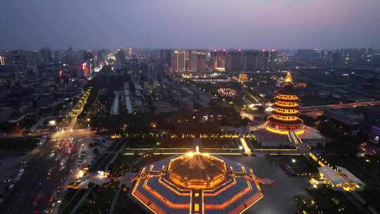 航拍河南洛阳地标洛阳夜景