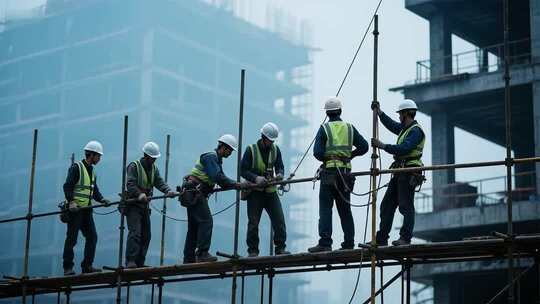 建筑工地工人施工场景