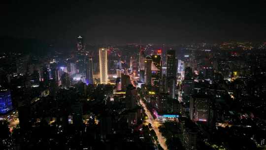 航拍南京新街口高楼建筑夜景灯光车流街道