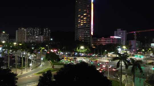 广东珠海城市夜景交通航拍