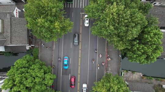 绍兴仓桥直街古街道航拍视频