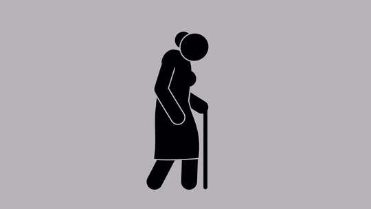 老妇人拿着一根棍子走路——动画象形图