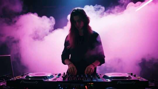 酒吧女DJ打碟场景