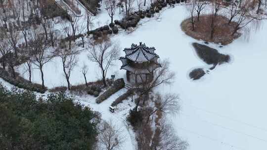 航拍戴河生态园雪景