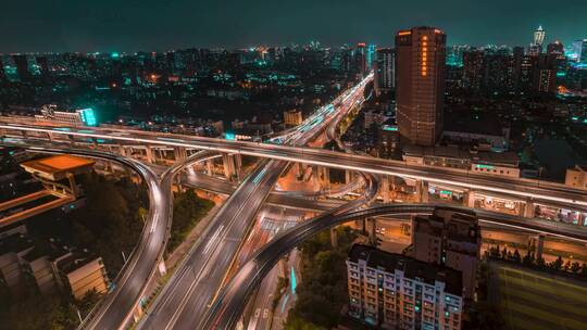 杭州_上塘高架路_德胜立交桥_车流夜景4K