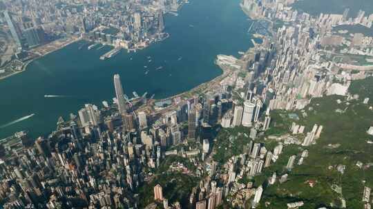 香港港岛中环航拍 晴天城市大景