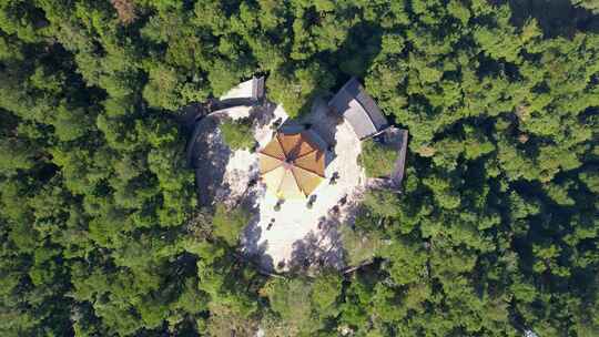 航拍南岳衡山福严寺古建筑群以及千年银杏树