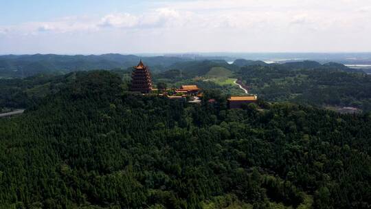 4K遂宁市旅游景点灵泉寺航拍素材