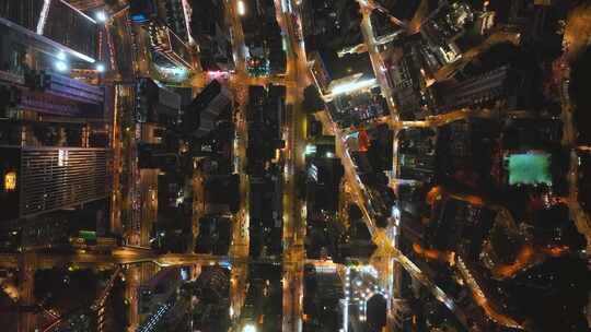 俯瞰香港城市密集建筑夜景航拍视频4K