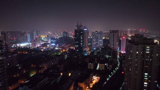 洛阳西工公安大楼城市夜景航拍