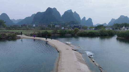 广西山水桂林阳朔遇龙河风景航拍