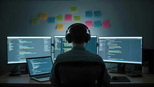 程序员加班编程代码科技IT工作者背影
