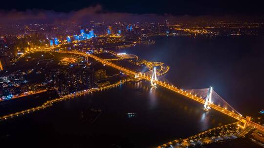 航拍延时俯瞰海南岛天际线夜景实拍城市