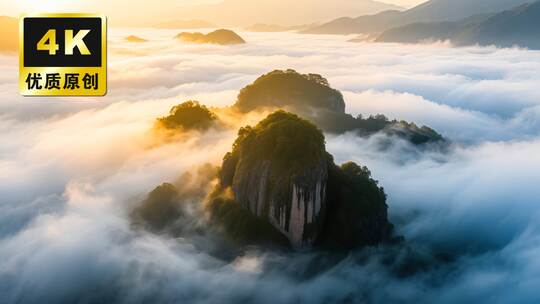 福建武夷山人日出云海航拍武夷山福建美景