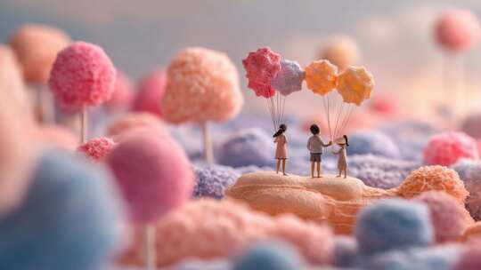 梦幻糖果场景中家人手持气球