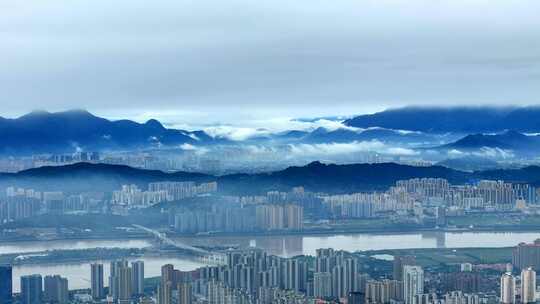 城市水墨画  航拍温州城市风景