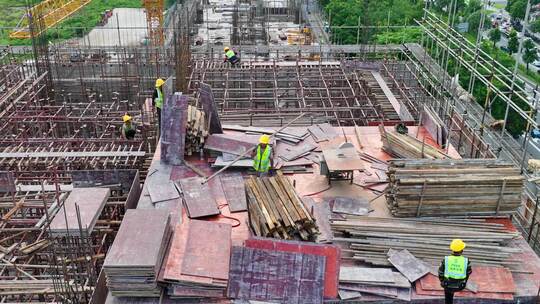 航拍高空作业建筑工地