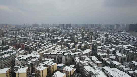 湖南怀化城市雪景航拍