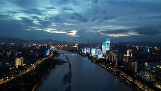 航拍福建福州闽江夜景