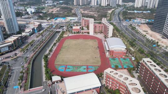 珠海中山大学附属中学校园航拍视频素材模板下载