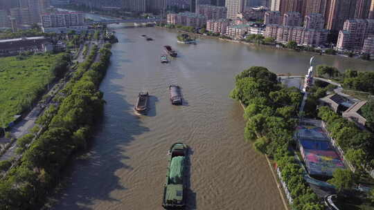 运河公园 大运河 货船 喷泉 城市