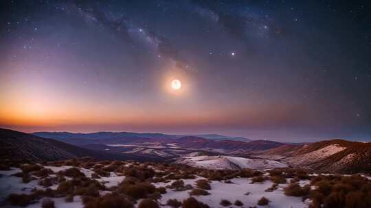 雪山星空月夜全景