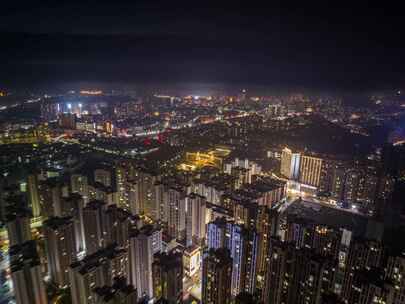 信宜市区夜景航拍延时，城市夜景延时航拍