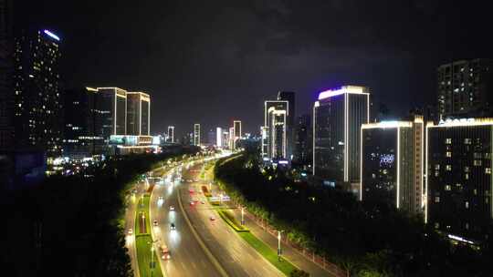 山东济南城市夜景交通航拍