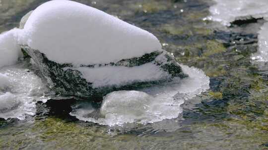 春天被雪覆盖的河流河水