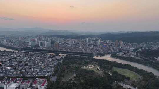 航拍广西百色日落晚霞夕阳