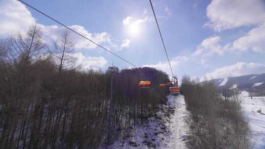 吉林松花湖滑雪场缆车冬日风景