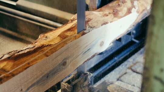 锯木厂切割木材特写
