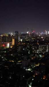 竖版航拍山东济南老城区城市夜景