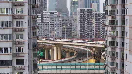 航拍上海高架  城市风光