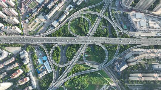 武汉二环线俯拍城市交通车流国博大道立交桥视频素材模板下载