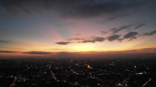 城市夜晚霞光航拍