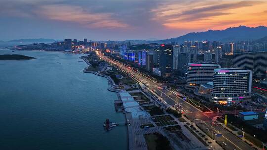 青岛西海岸新区夜景城市夜景航拍