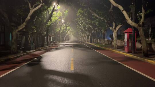 上海封城中的烟雨朦胧夜晚街道